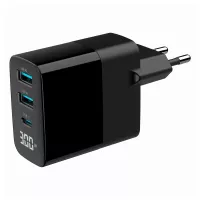 Gembird Cargador rápido3 USB GaN,  30 W LCD