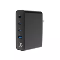 Gembird Cargador rápido 4 USB GaN  100 W,  LCD