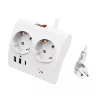 EWENT EW3870 Regleta 2  Shucko 2 Usb-A 1 Usb-C Bl.
