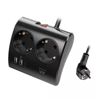 EWENT EW3871 Regleta 2  Shucko 2 Usb-A 1 Usb-C Neg